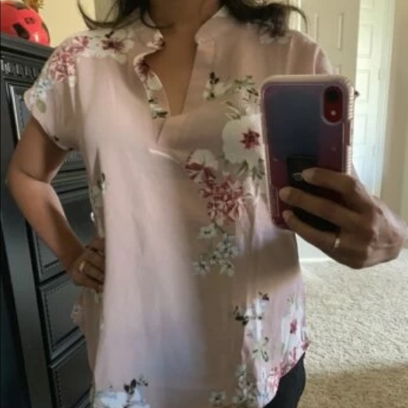 Notch Neck Floral Print Batwing Sleeve Top in Pink - Picture 4 of 7